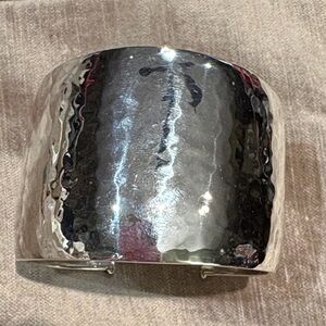 ATI 925 Sterling Silver Elegant Silver Hammered Cuff Bracelet Mexico 7-8” NWOTS